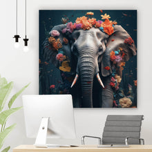 Lade das Bild in den Galerie-Viewer, Leinwandbild Elefant Blumen Digital Art Quadrat
