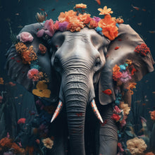 Lade das Bild in den Galerie-Viewer, Spannrahmenbild Elefant Blumen Digital Art Quadrat
