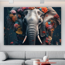 Lade das Bild in den Galerie-Viewer, Aluminiumbild gebürstet Elefant Blumen Digital Art Querformat
