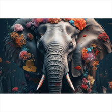 Lade das Bild in den Galerie-Viewer, Leinwandbild Elefant Blumen Digital Art Querformat

