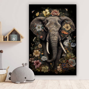Leinwandbild Elefant Boho mit Blumen Hochformat