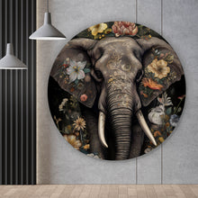 Lade das Bild in den Galerie-Viewer, Aluminiumbild Elefant Boho mit Blumen Kreis
