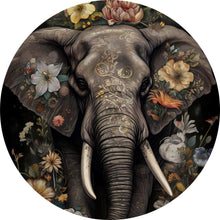 Lade das Bild in den Galerie-Viewer, Aluminiumbild gebürstet Elefant Boho mit Blumen Kreis
