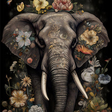 Lade das Bild in den Galerie-Viewer, Aluminiumbild gebürstet Elefant Boho mit Blumen Quadrat
