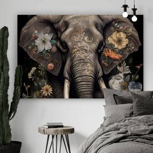 Spannrahmenbild Elefant Boho mit Blumen Querformat