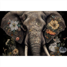 Lade das Bild in den Galerie-Viewer, Aluminiumbild gebürstet Elefant Boho mit Blumen Querformat
