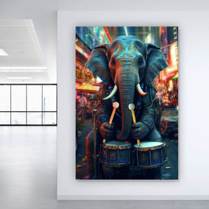 Spannrahmenbild Elefant in der Stadt Digital Art Hochformat