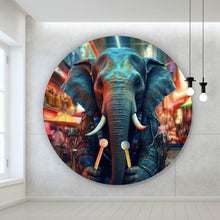 Lade das Bild in den Galerie-Viewer, Aluminiumbild Elefant in der Stadt Digital Art Kreis
