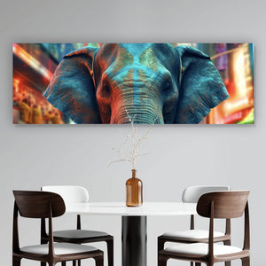 Aluminiumbild Elefant in der Stadt Digital Art Panorama