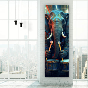 Aluminiumbild Elefant in der Stadt Digital Art Panorama Hoch
