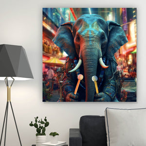 Acrylglasbild Elefant in der Stadt Digital Art Quadrat