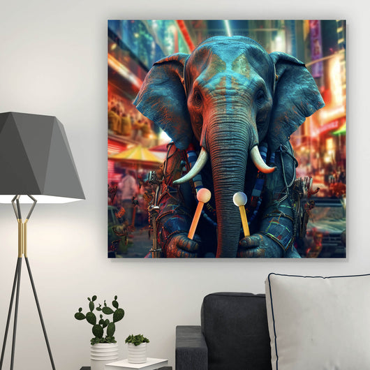 Aluminiumbild Elefant in der Stadt Digital Art Quadrat