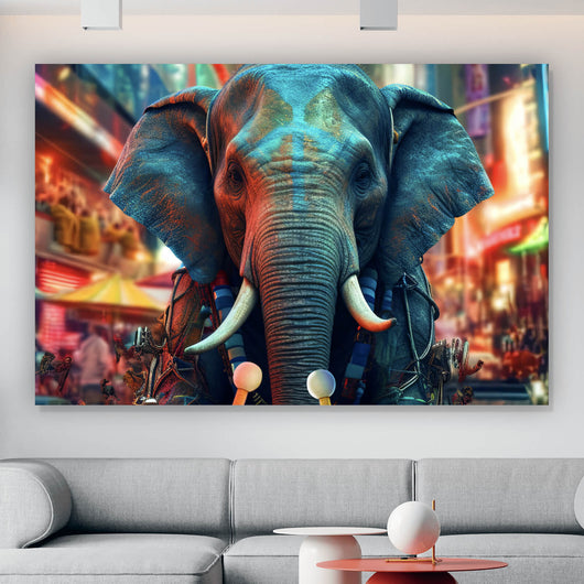 Leinwandbild Elefant in der Stadt Digital Art Querformat