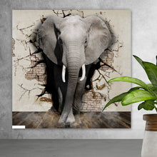 Lade das Bild in den Galerie-Viewer, Aluminiumbild Elefant kommt aus der Wand Quadrat
