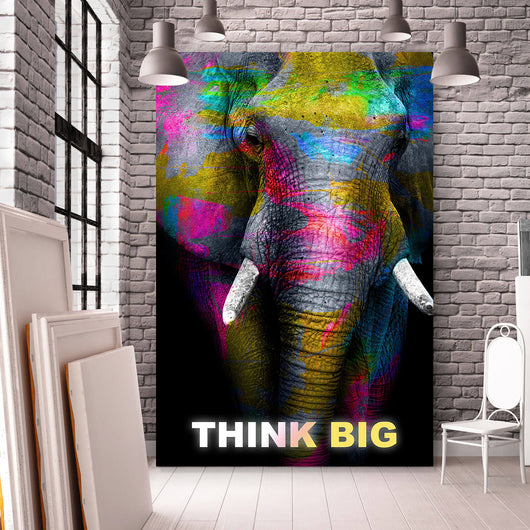 Aluminiumbild gebürstet Elefant Think Big Hochformat