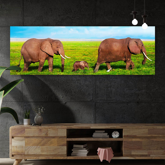 Aluminiumbild gebürstet Elefanten Familie in Kenia Panorama