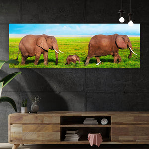 Leinwandbild Elefanten Familie in Kenia Panorama