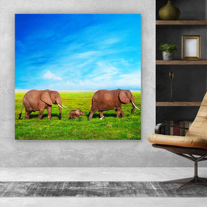 Poster Elefanten Familie in Kenia Quadrat
