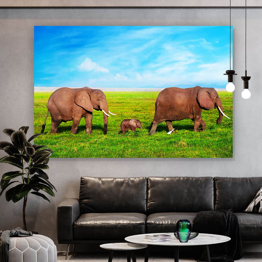 Acrylglasbild Elefanten Familie in Kenia Querformat