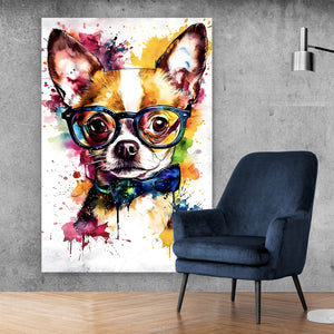 Aluminiumbild Eleganter Chihuahua Pop Art Hochformat