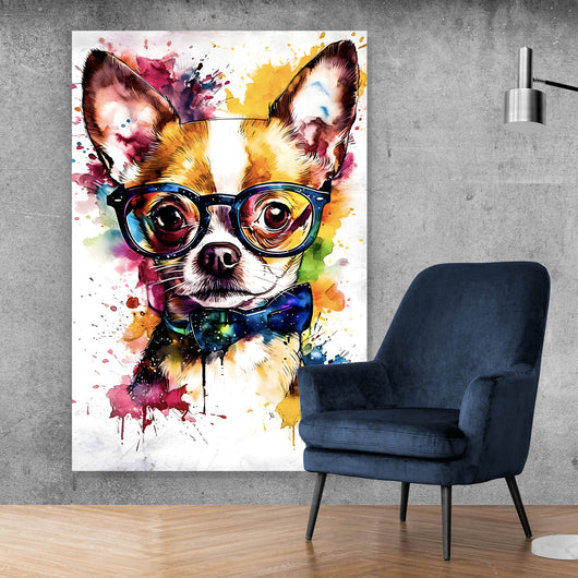 Aluminiumbild gebürstet Eleganter Chihuahua Pop Art Hochformat