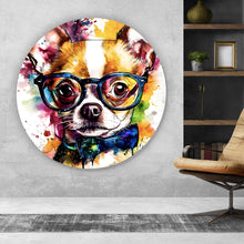 Lade das Bild in den Galerie-Viewer, Aluminiumbild gebürstet Eleganter Chihuahua Pop Art Kreis
