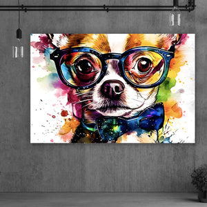 Aluminiumbild gebürstet Eleganter Chihuahua Pop Art Querformat