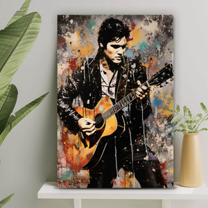 Spannrahmenbild Elvis Presley mit Gitarre Abstrakt Hochformat