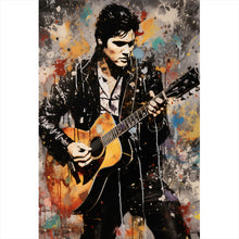Lade das Bild in den Galerie-Viewer, Aluminiumbild Elvis Presley mit Gitarre Abstrakt Hochformat
