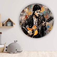 Lade das Bild in den Galerie-Viewer, Aluminiumbild gebürstet Elvis Presley mit Gitarre Abstrakt Kreis
