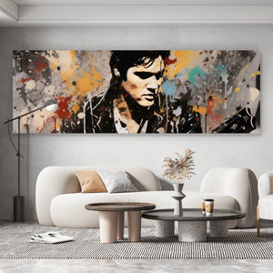Spannrahmenbild Elvis Presley mit Gitarre Abstrakt Panorama