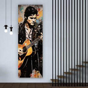 Aluminiumbild gebürstet Elvis Presley mit Gitarre Abstrakt Panorama Hoch