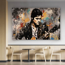 Lade das Bild in den Galerie-Viewer, Aluminiumbild gebürstet Elvis Presley mit Gitarre Abstrakt Querformat
