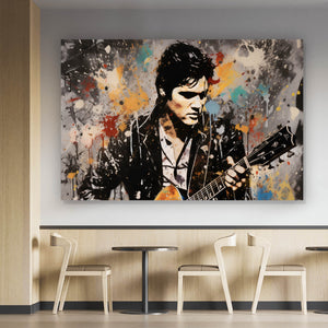 Aluminiumbild gebürstet Elvis Presley mit Gitarre Abstrakt Querformat