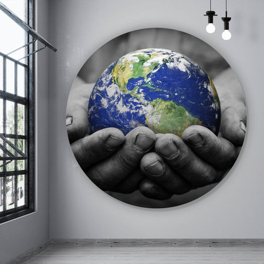 Aluminiumbild Erde in Händen Kreis