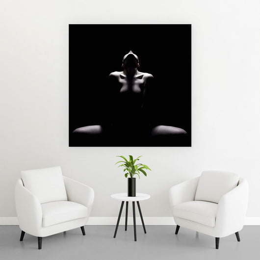 Aluminiumbild Erotische Silhouette auf Schwarz Quadrat