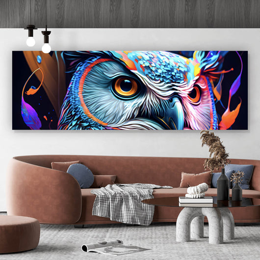 Leinwandbild Eulenpaar bunt Digital Art Panorama