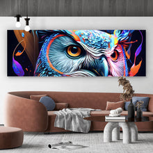 Lade das Bild in den Galerie-Viewer, Spannrahmenbild Eulenpaar bunt Digital Art Panorama
