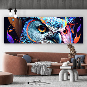 Spannrahmenbild Eulenpaar bunt Digital Art Panorama