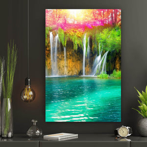 Spannrahmenbild Exotischer Wasserfall Hochformat