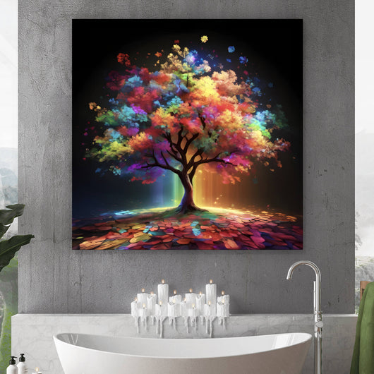 Spannrahmenbild Fantasie Baum in knalligen Farben Quadrat