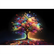 Lade das Bild in den Galerie-Viewer, Aluminiumbild gebürstet Fantasie Baum in knalligen Farben Querformat
