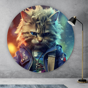 Aluminiumbild gebürstet Fantasie Katze als Rebell Digital Art  Kreis