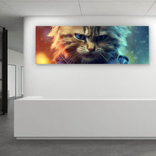 Lade das Bild in den Galerie-Viewer, Leinwandbild Fantasie Katze als Rebell Digital Art Panorama
