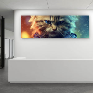 Acrylglasbild Fantasie Katze als Rebell Digital Art Panorama