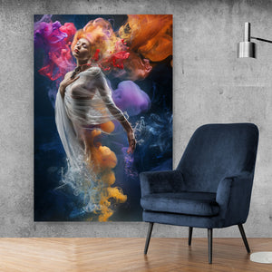 Poster Digital Art Frau im bunten Wasser Hochformat