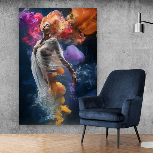 Acrylglasbild Digital Art Frau im bunten Wasser Hochformat