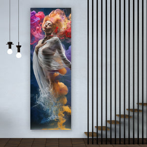 Acrylglasbild Digital Art Frau im bunten Wasser Panorama Hoch