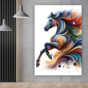 Poster Fantasie Pferd in Regenbogenfarben Hochformat