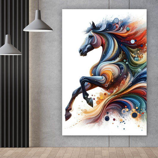 Aluminiumbild Fantasie Pferd in Regenbogenfarben Hochformat